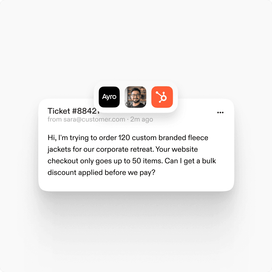 A support ticket handed off into a ticketing system